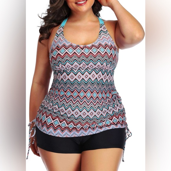 Yonique Women Plus Size Tankini with Shorts Two Piece Bathing Suits Athletic 28W - Picture 1 of 11
